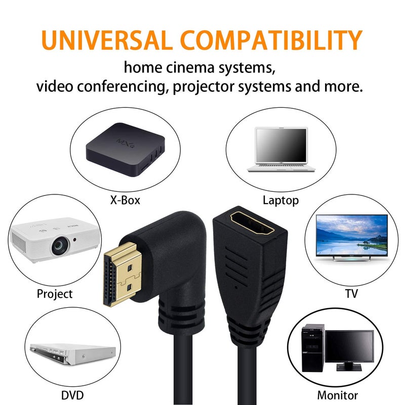 Poyiccot HDMI 2.0 Extension Cable 90 Degree, 2 Feet / 60cm HDMI Extender High Speed Left Angle HDMI Male to Female Extension Cable 60Hz, 4K 2K (F/M Left) - Image 5